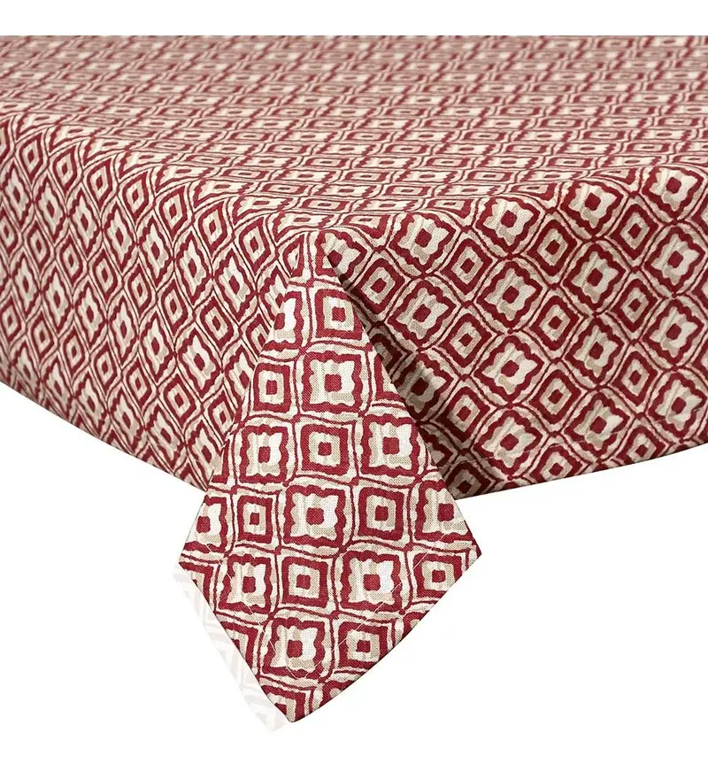 MANTEL ESTAMPADO GEOMÉTRICO BURDEOS 140X240 CM