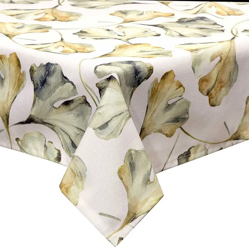 MANTEL ESTAMPADO HOJAS TONOS NATURALES