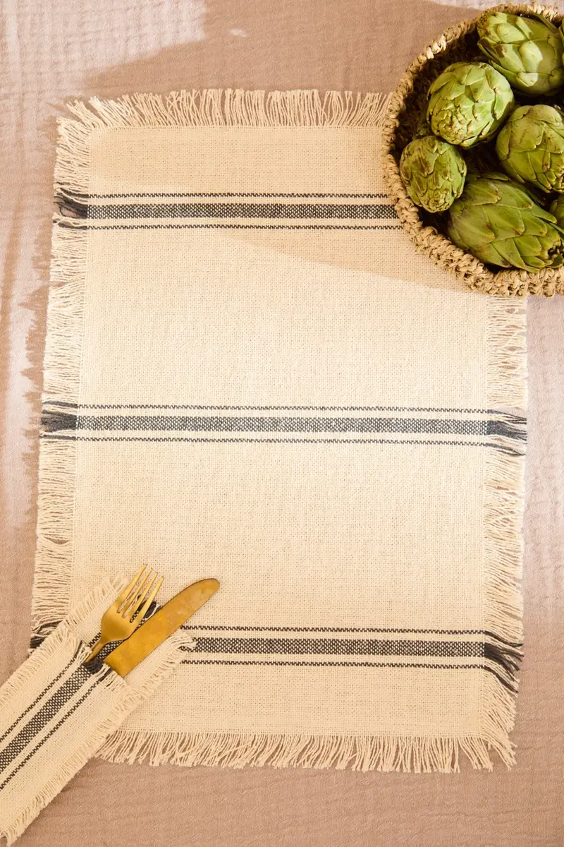 Mantel individual con raya tejida gris oscuro Bari