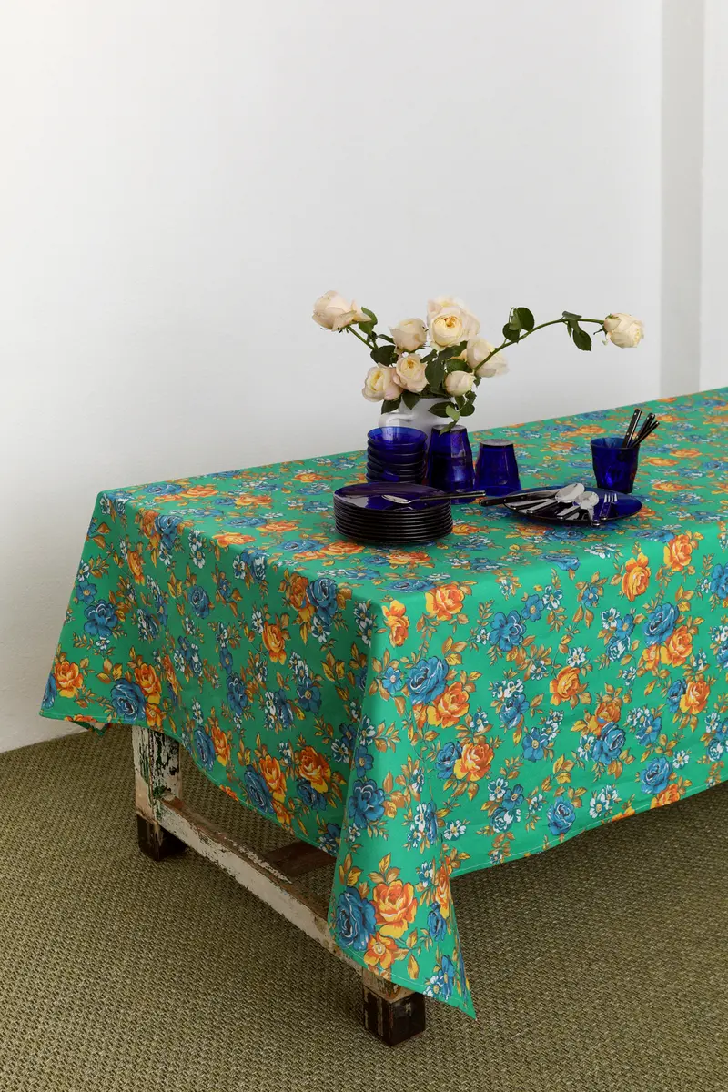 Mantel lona camping flores verde