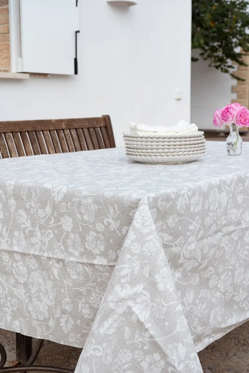 Manteles Antimanchas Con Diseño Flores Blancas