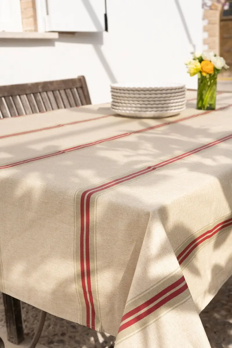 Manteles Antimanchas Con Diseño Rayas Rojas