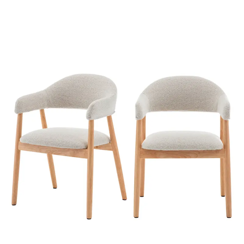 MARINA - Lote de 2 sillones de mesa en tela bouclette y madera