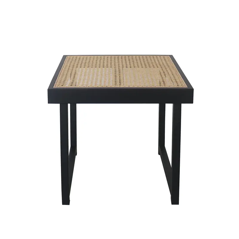 Mesa auxiliar de ratán - Maeva - Negro/Ratán natural - 45×45×43cm