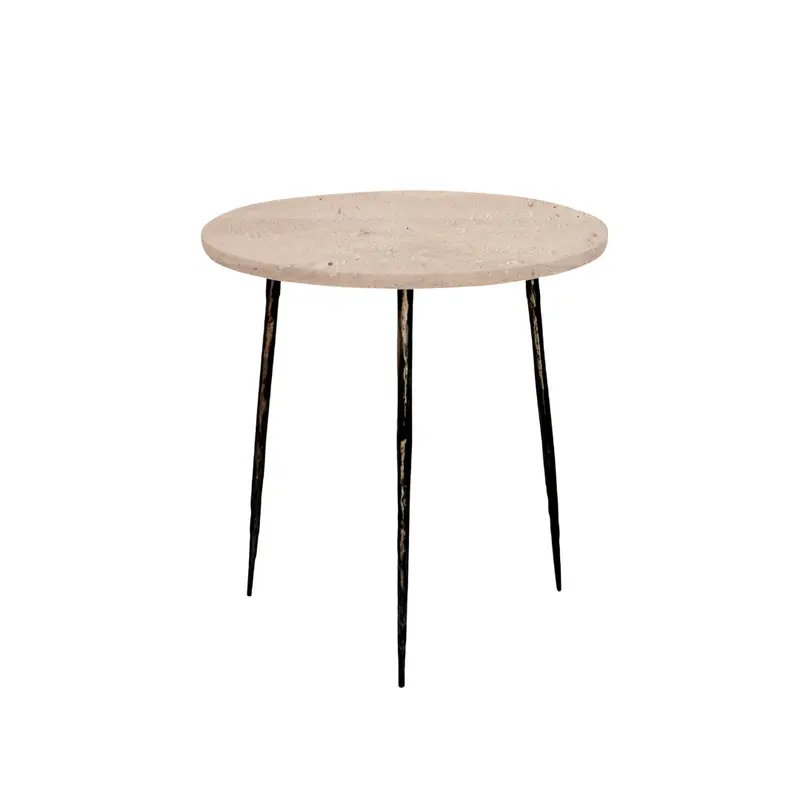Mesa auxiliar elegante - Travertino blanco - Patas negras mate Alt.40