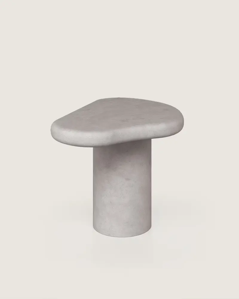 mesa auxiliar salón comedor formas orgánica microcemento calidad premium pequeña gris claro Hanta