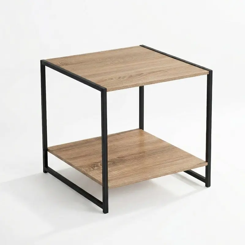 Mesa auxiliar Urban metal negro y tablero natural de 50x50x50 cm