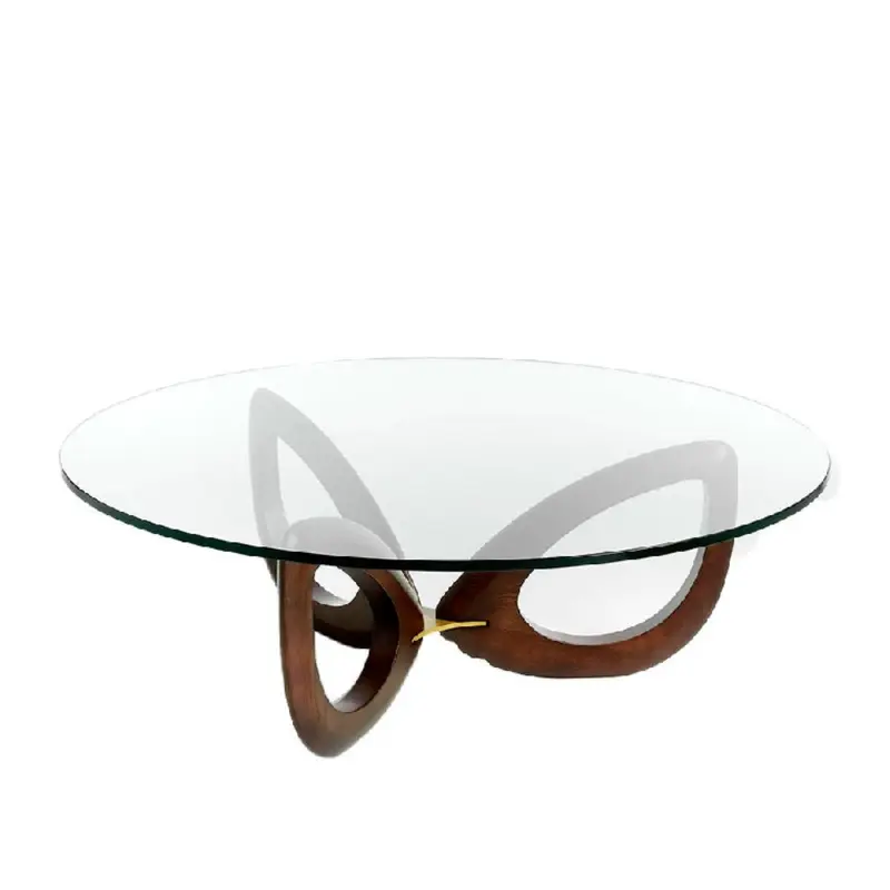 Mesa centro Cristal y Estructura de Madera Colección Elegance