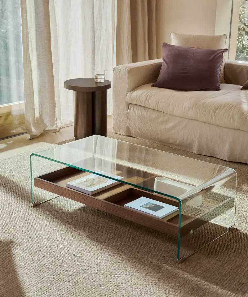 Mesa Centro de Cristal Templado y Madera Corina (110x55 cm)