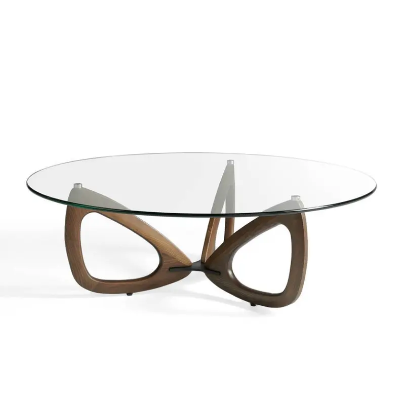Mesa Centro Madera Maciza Tapa Cristal Colección Elegance