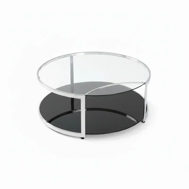 Mesa centro Redonda Acero y Cristal con Base Lacada Modelo 3750