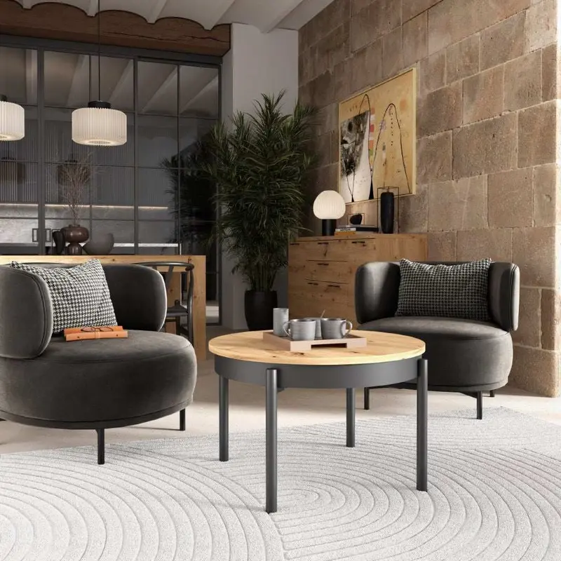 Mesa centro redonda elevable patas metálicas BELLA
