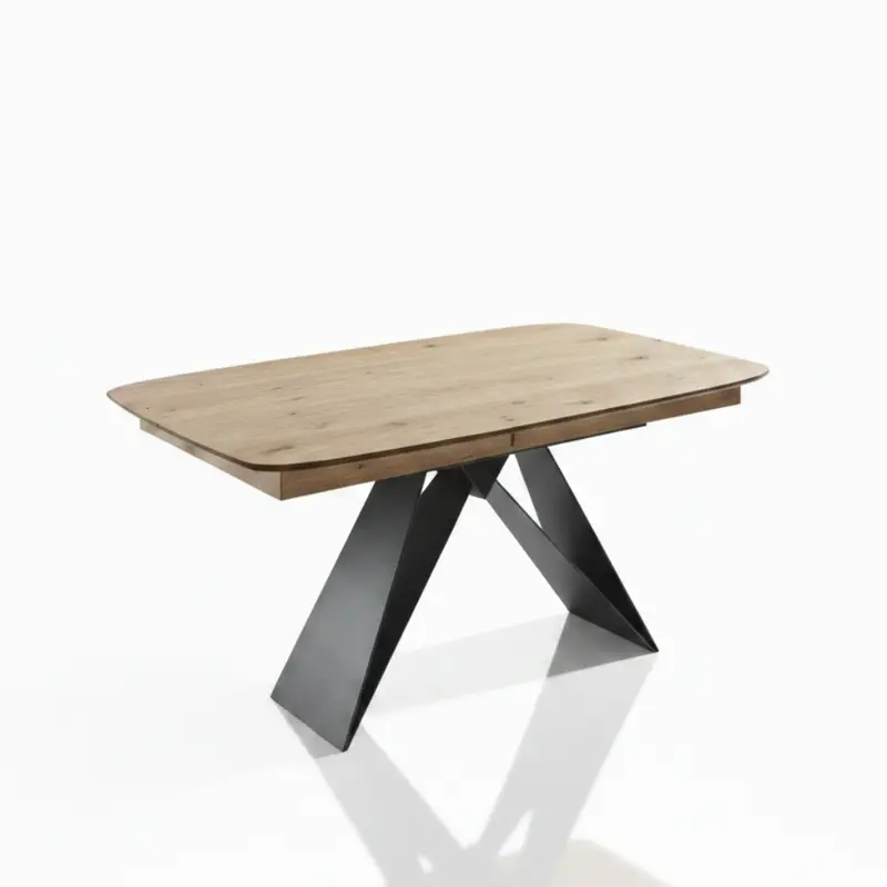 Mesa comedor de diseño extensible modelo IN-YKK tapa madera