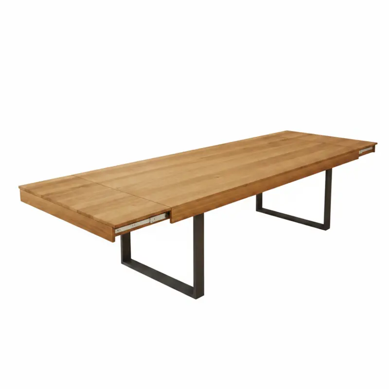 Mesa comedor extensible de diseño modelo Rebeca Pie Escuadra tapa roble