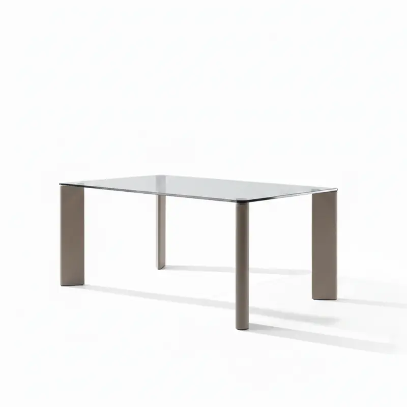 Mesa Comedor Fija Cuadrada Tapa Cristal 15mm Patas Color Arena