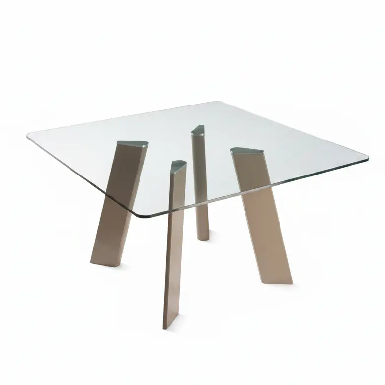 Mesa Comedor Fija Cuadrada Tapa Cristal 15mm