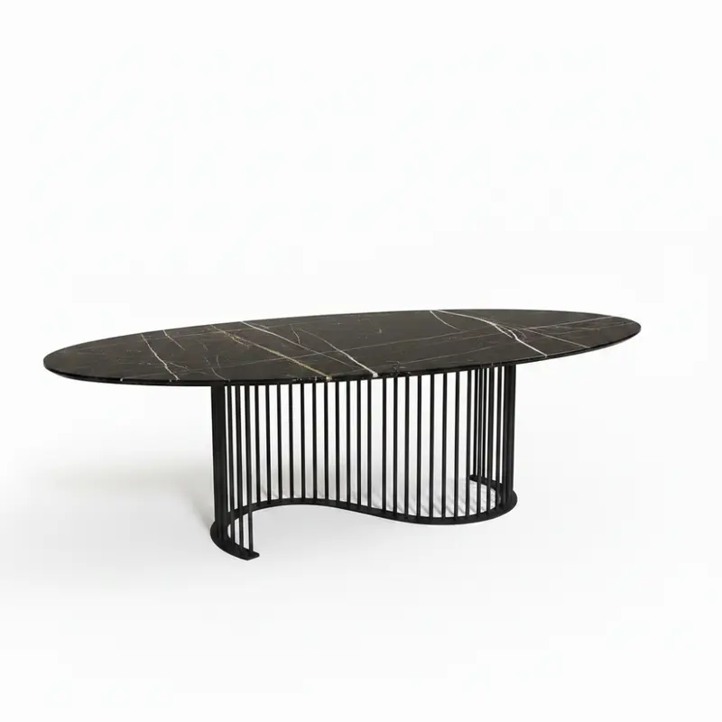 Mesa comedor fija de diseño oval Modelo Nilo tapa cristal