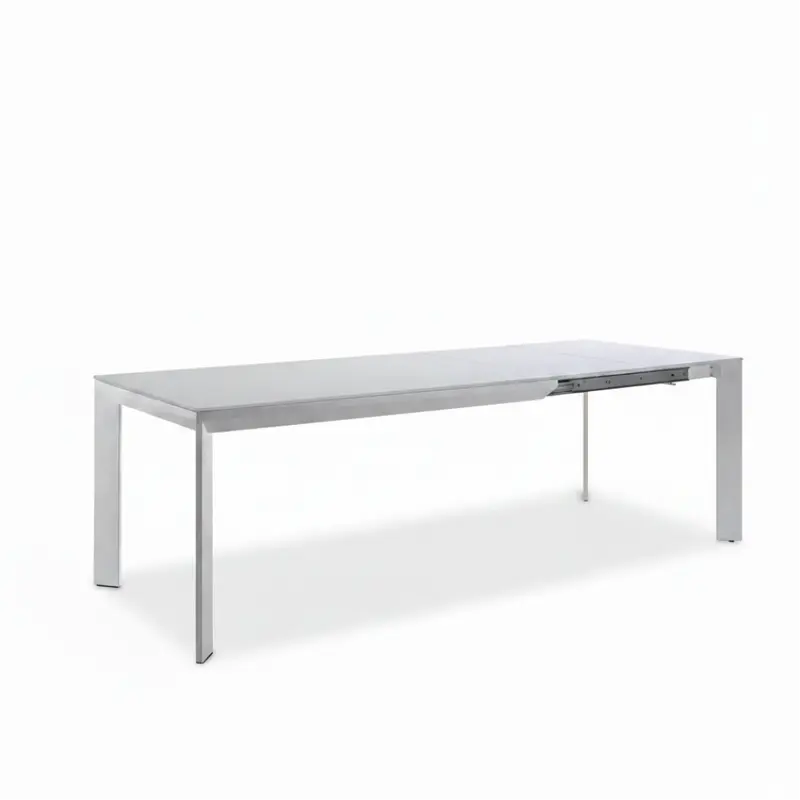 Mesa Comedor Fija o Extensible Tapa de Vidrio Patas Lacadas Blanco