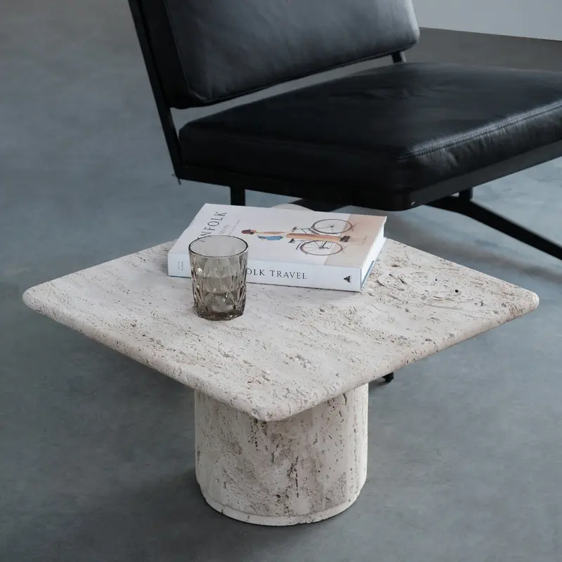 Mesa de centro cuadrada - Lyon - Baja - Travertino blanco