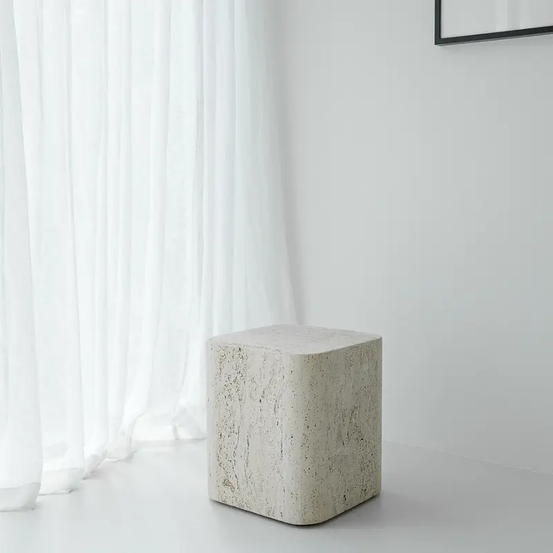 Mesa de centro cuadrada Travertino - Alba - 40 cm - Borde redondo