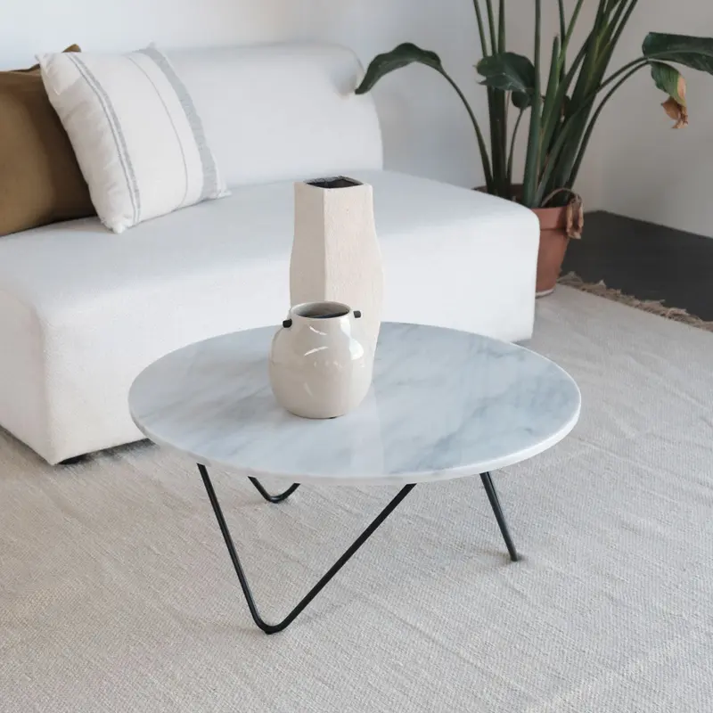 Mesa de centro - Kay - Mármol blanco - 80×80×35cm