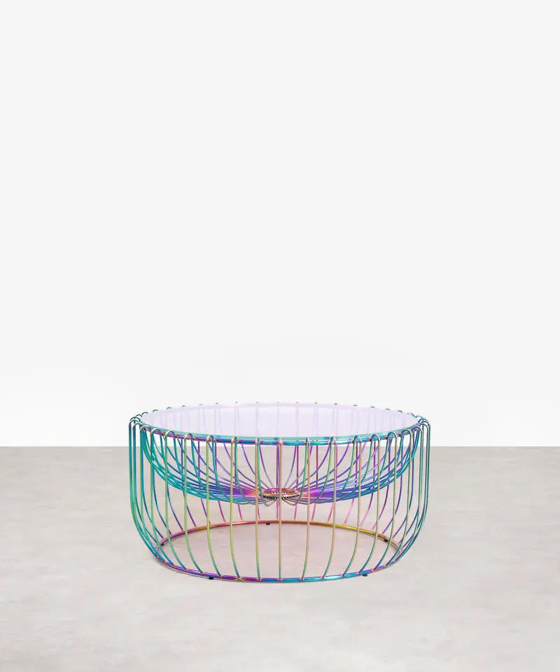 Mesa de Centro Redonda en Cristal Templado y Metal Katrin (Φ74.5 cm)