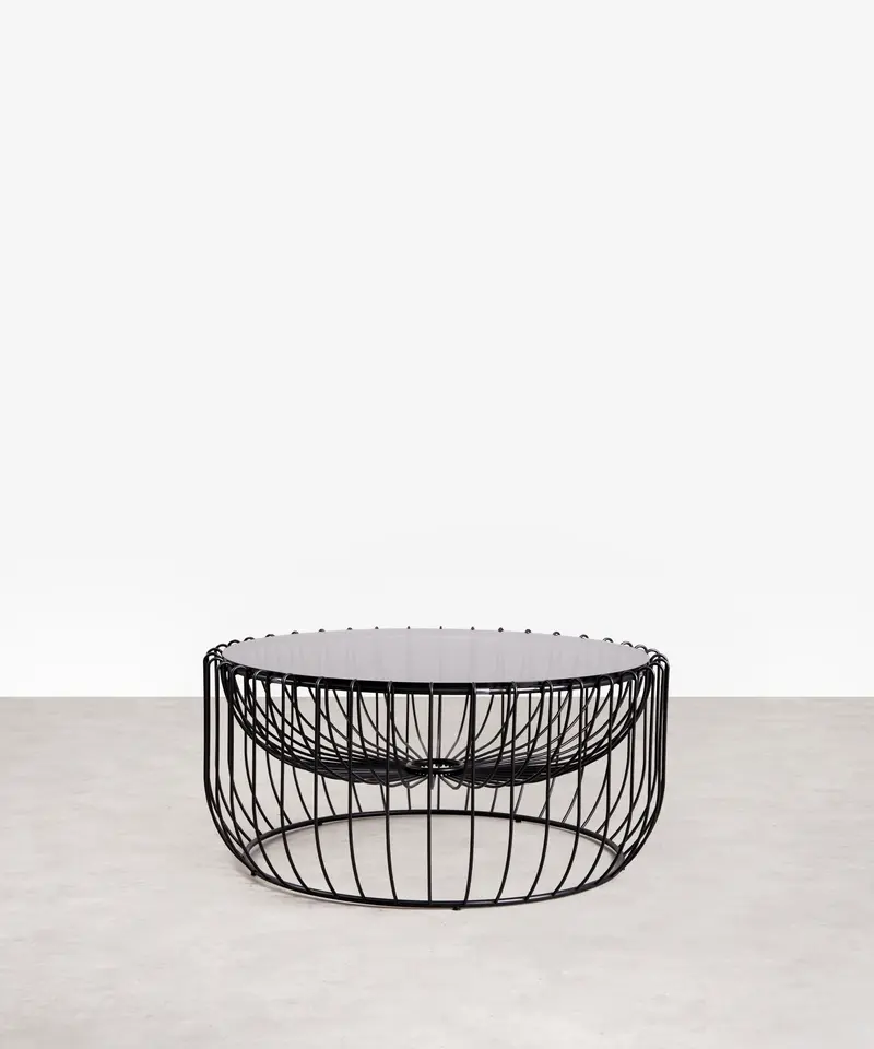 Mesa de Centro Redonda en Cristal Templado y Metal Katrin (Φ74.5 cm)