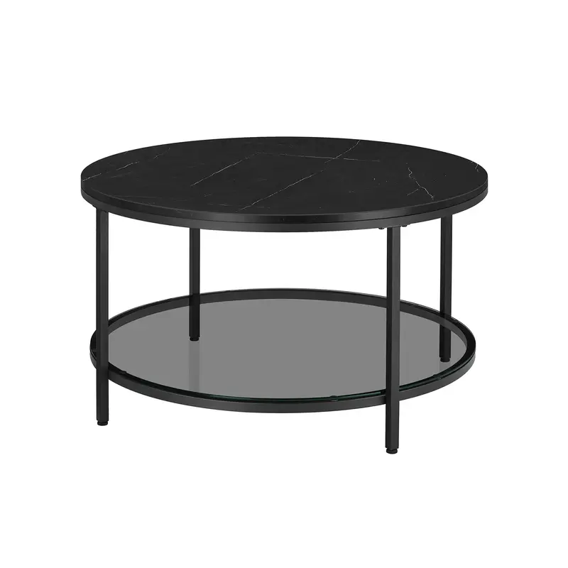 Mesa de Centro Sofá de Mármol de Imitación Redonda Estante de Vidrio