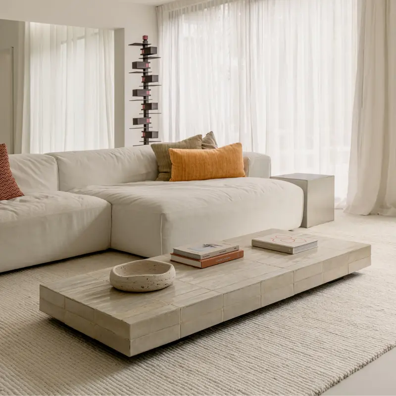 Mesa de centro Tilo – Baldosa beige - Rectangular - 168 cm