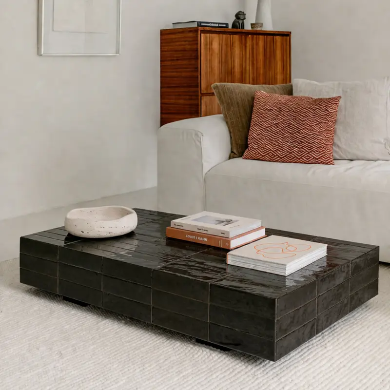 Mesa de centro Tilo - Baldosa negra - 120 cm - Rectangular