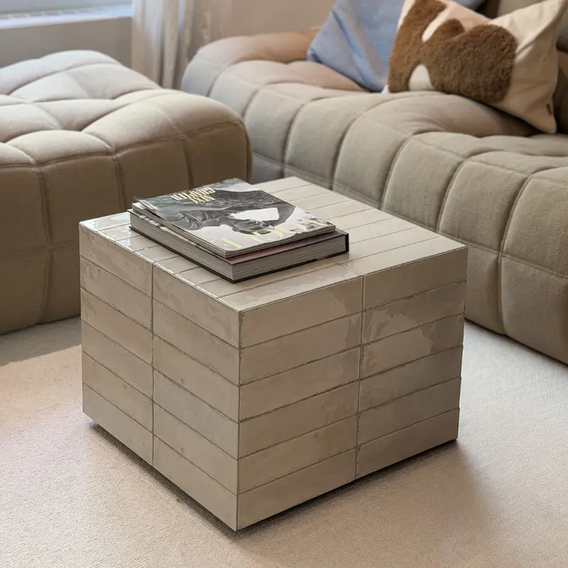 Mesa de centro Vence - Azulejos beige claro - Alto - 39 cm