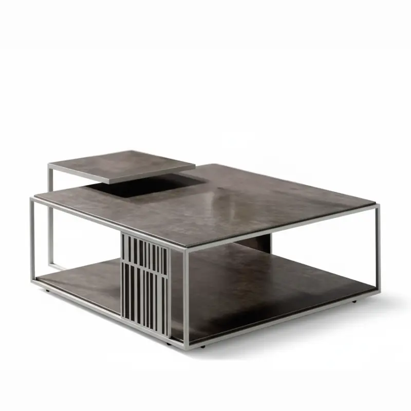 Mesa de Centro y Auxiliar con Tapa de Cerámica