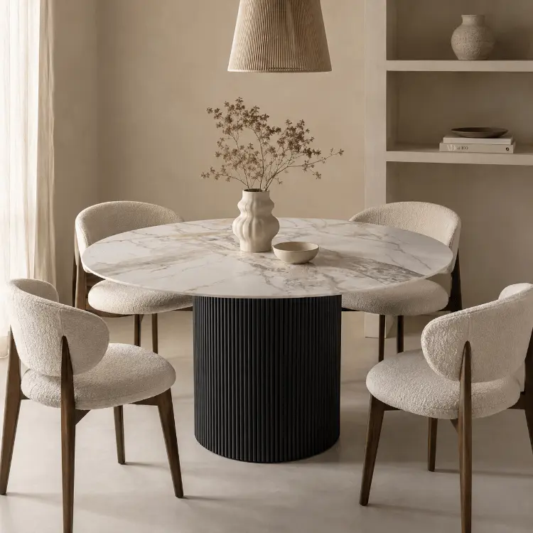 Mesa de comedor acero y piedra sinterizada Ø130 Rima