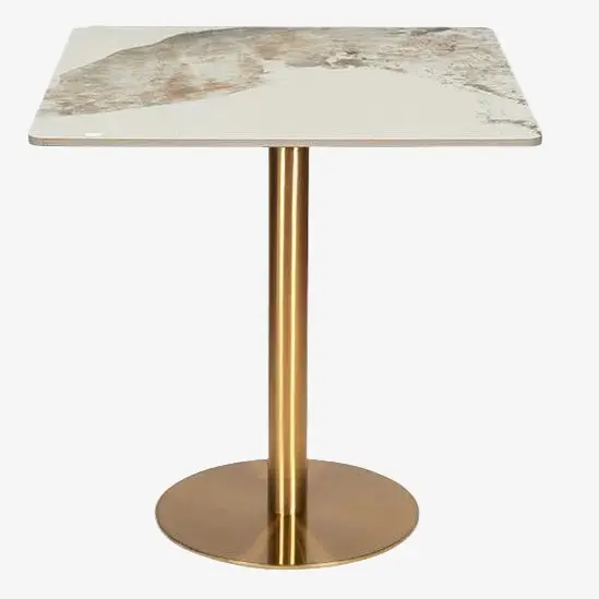 Mesa de comedor cuadrada inox dorada piedra sinterizada 70-80 cms