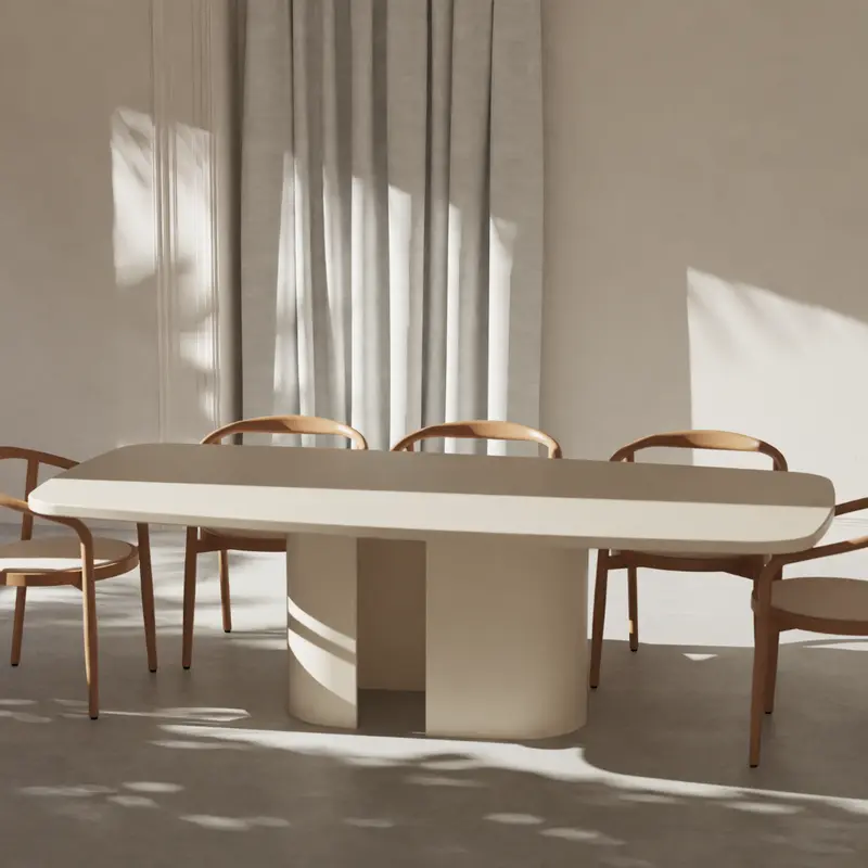 Mesa de comedor larga Nova – Superficie MicroSkin en Latte – Estructura de hierro en Latte – 240 cm