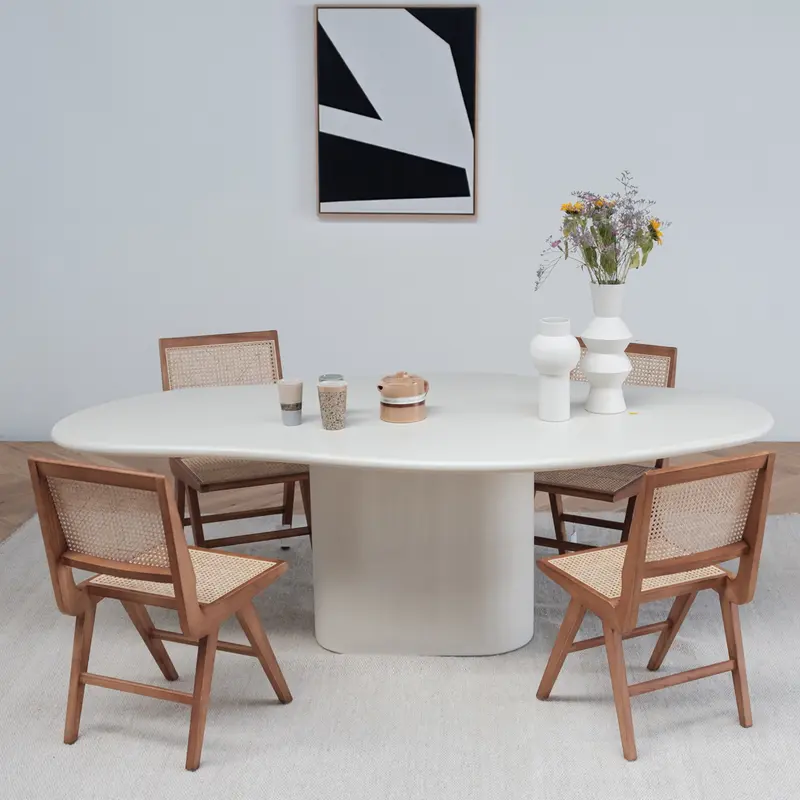 Mesa de comedor orgánica - Cian - Aspecto de hormigón - Piel de piedra - Latte
