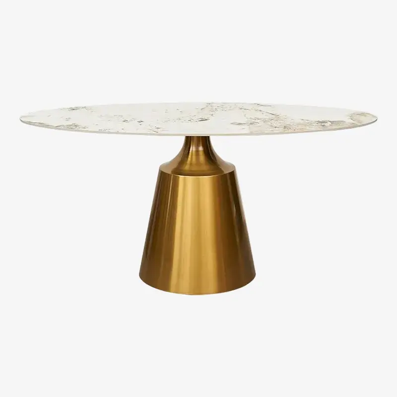 Mesa de comedor oval 160/180 base Onix dorada piedra sinterizada