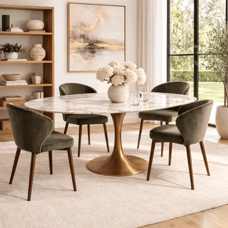 Mesa de comedor oval tuli cobre piedra sinterizada 160
