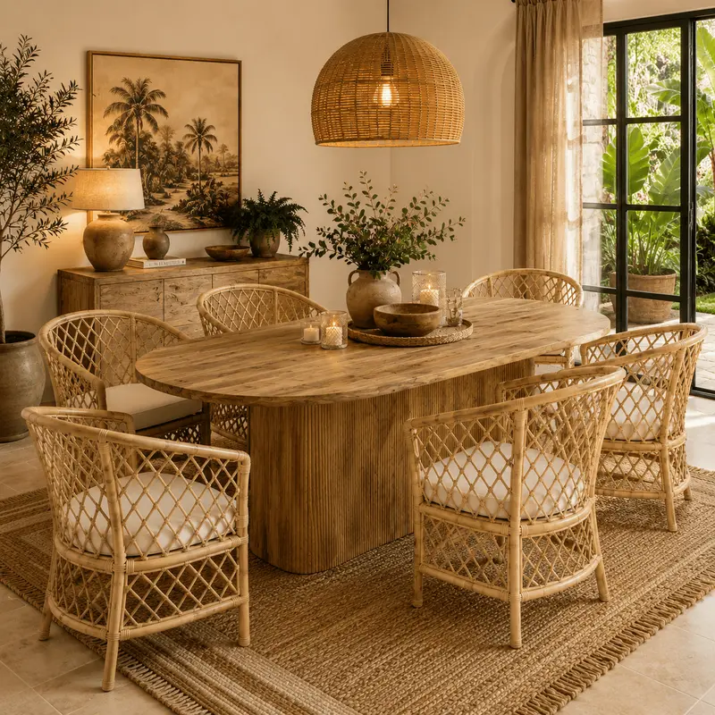 Mesa de comedor ovalada 200x100 madera mango Timbal