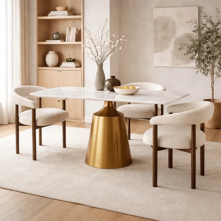 Mesa de comedor rectangular 180x90 dorado Onix piedra sinterizada