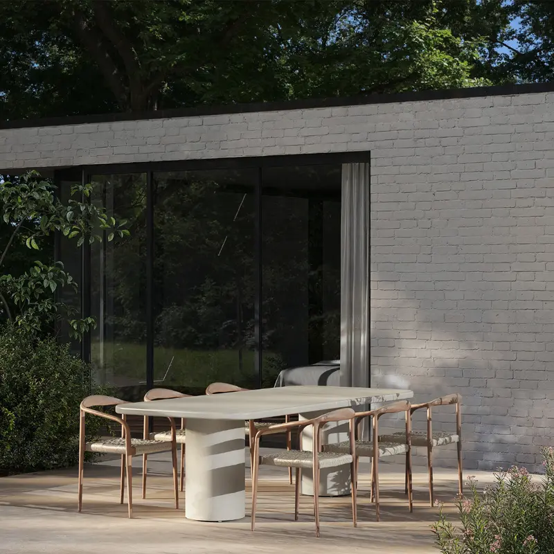Mesa de comedor rectangular para exterior con patas redondas - Yonu - An 300 x Pr 110 x Al 75 cm - Latte - Policompuesto