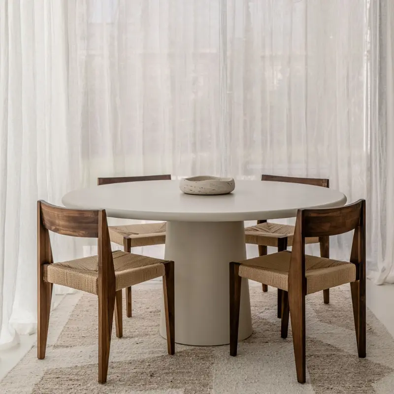 Mesa de comedor redonda aspecto hormigón - Brocas - StoneSkin - Pata de mesa cónica