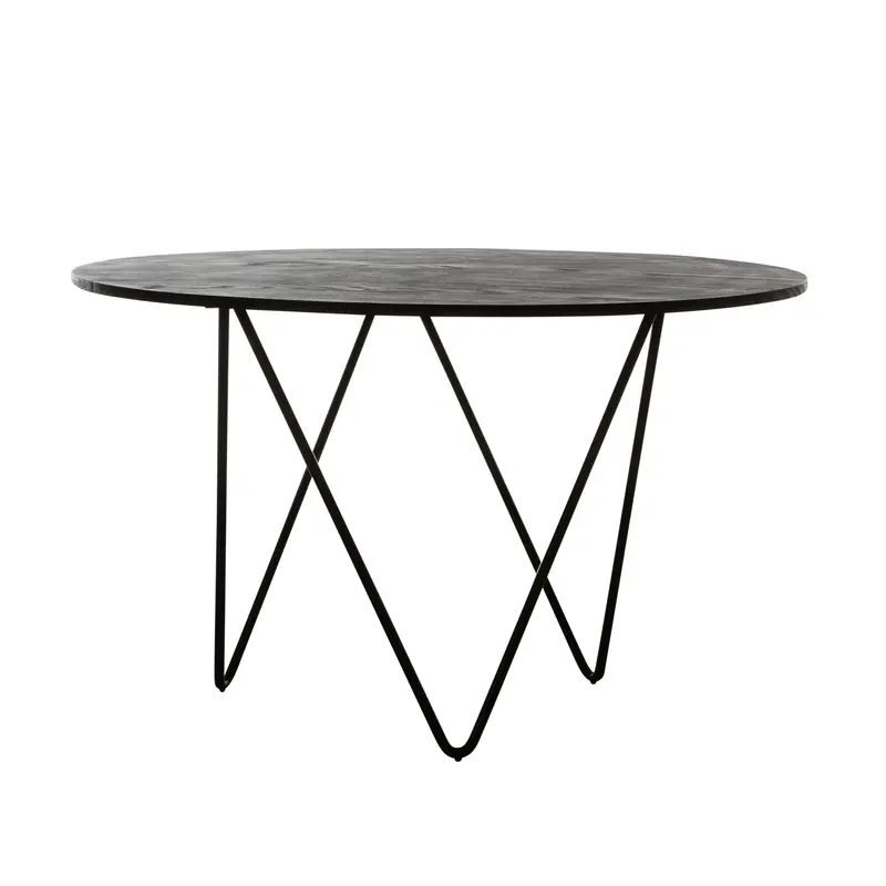 Mesa de comedor redonda con tapa de madera - Negro - Ø125cm