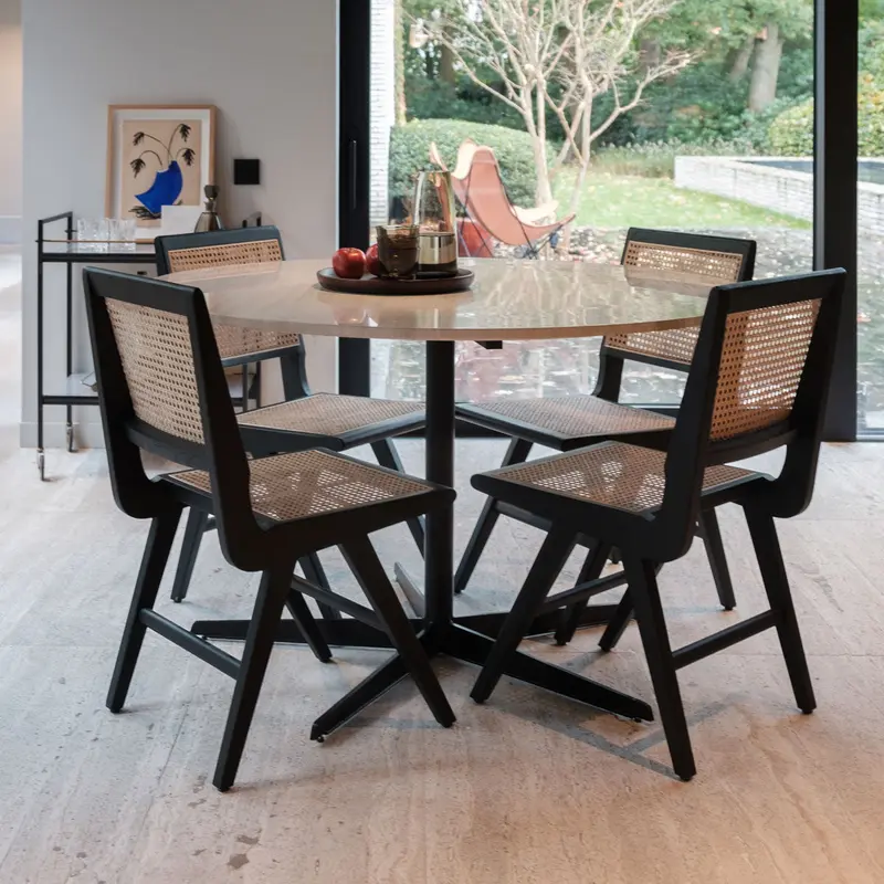 Mesa de comedor redonda con tapa de mármol - Mármol beige - Ø125cm