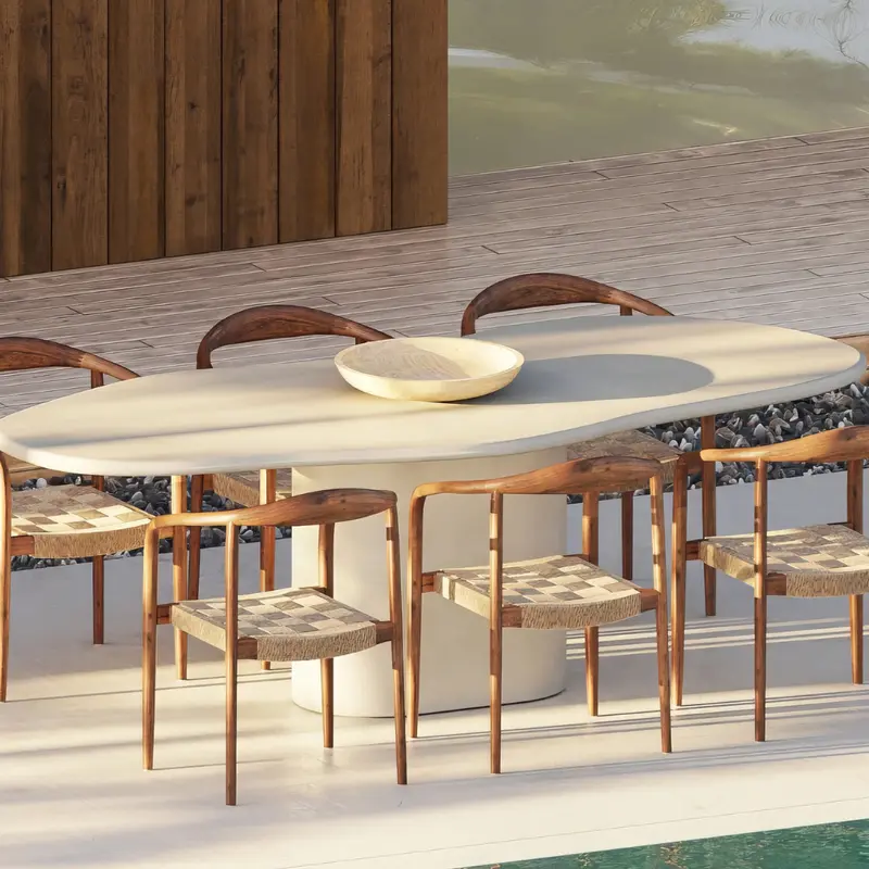 Mesa de jardín beige Limoges - 230 cm - Latte - Cemento de hormigón - Acabado estructurado