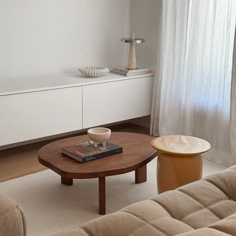 Mesa de salón Eden - Madera de fresno - Nogal oscuro - Orgánica - 80 cm - Grande