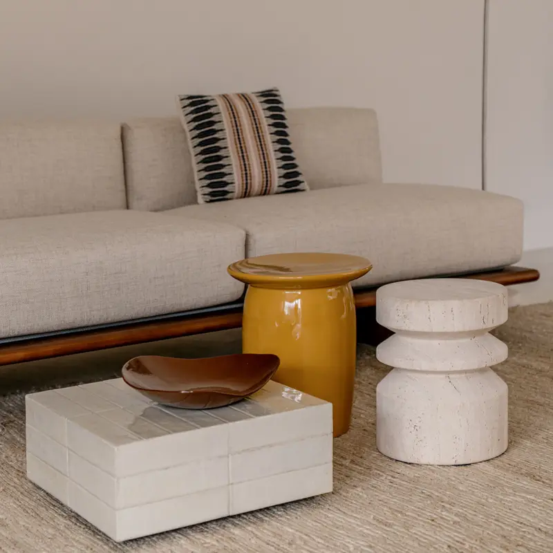 Mesa de salón Vence - Baldosas beige claro - Baja - 27 cm