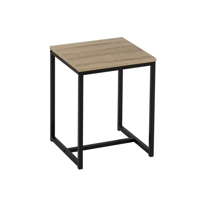 Mesita auxiliar cuadrada de acero negro y madera Factory de 40x40x50cm