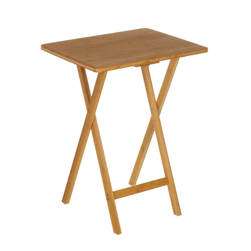Mesita auxiliar plegable de bambú color marrón portátil de 49x37x65 cm