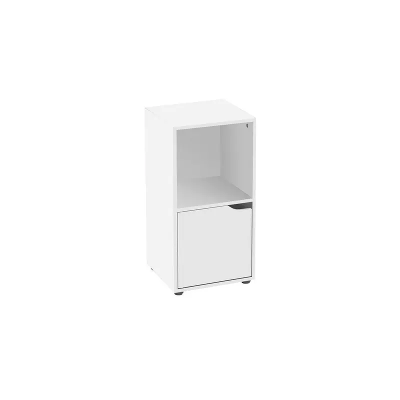 Mesita de noche Cubo de laminado blanco liso con 1 puerta de 60x30x29 cm